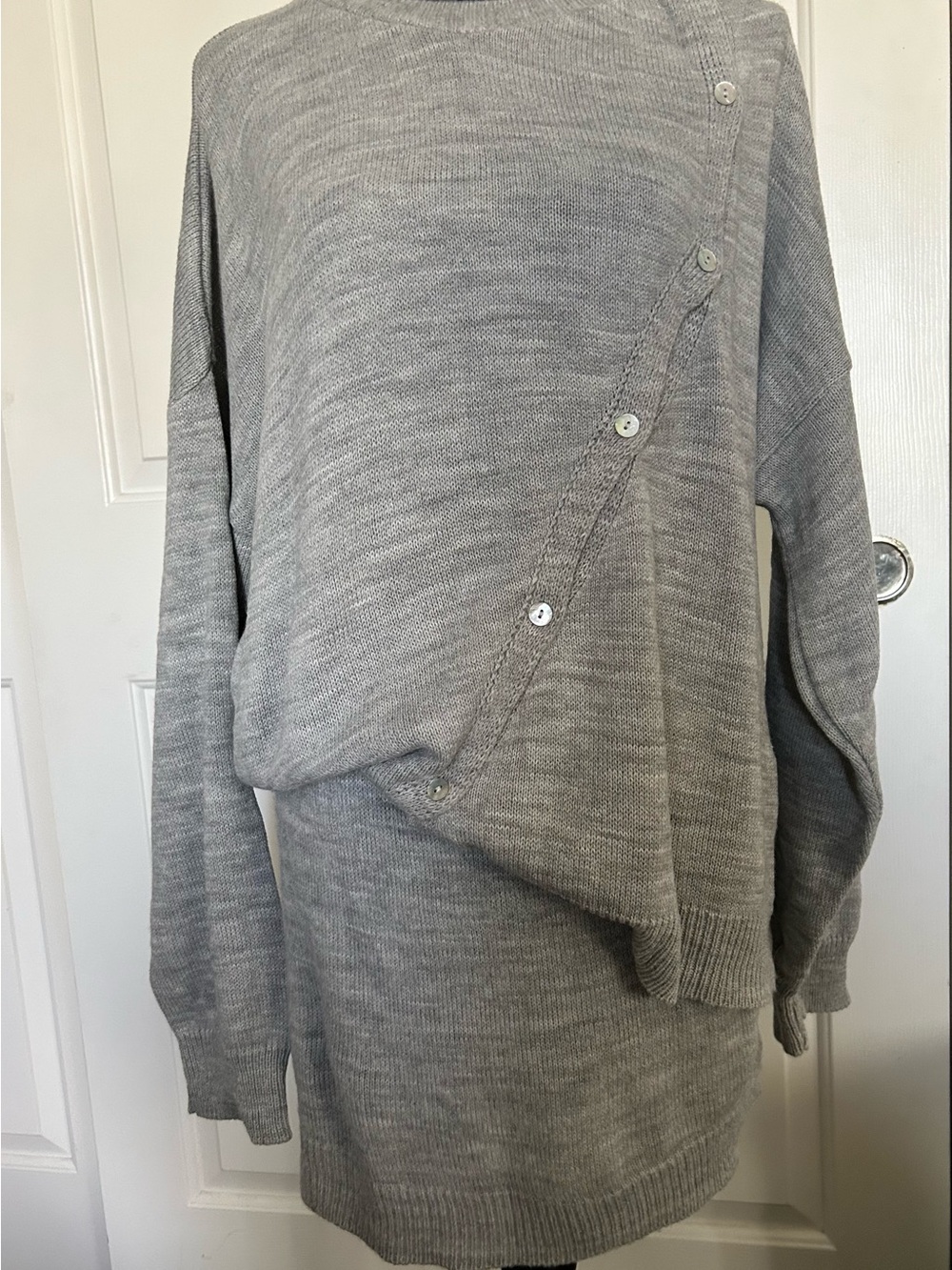 PrettyLittleThing Gray Button-Accent Crew Sweater Skirt Set